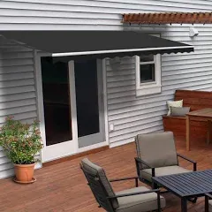 ALEKO Manual Retractable Patio Awning 10 x 8 ft Deck Sunshade Grey/White Stripe