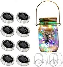 2024 Updated Solar Mason lid Lights, 8 Pack 30Led Waterproof Fairy Firefly Li...