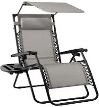 Best Choice Products Ice Gray Folding Patio Chair with Canopy Shade Tray