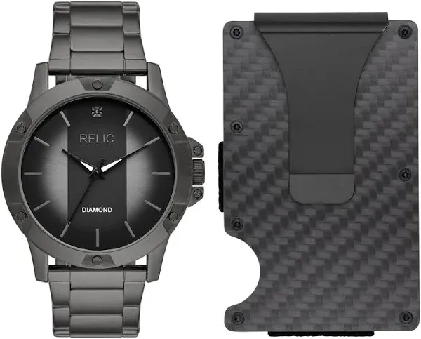 Relic by Fossil Men's Rylan Three-Hand Gunmetal Watch and Black Metal Card Case Gift Set