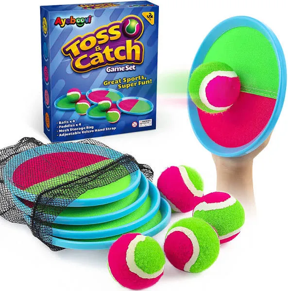 Ayeboovi Toss and Catch Ball Game Outdoor Toys for Kids Yard Games Beach Pool Toys Camping Games Boys Toys Ages 3 4 5 6 7 8 9 10 Year Olds Toys Birthday Gifts and Stocking Stuffers(2 Paddles 2 Balls)