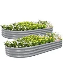 1 Pack 8x3x1.5FT Galvanized Raised Garden Bed Kit Oval Metal Ground Planter Box Outdoor Bottomless Planter Raised Beds for Vegetables Flowers Herbs Fruits, Gray