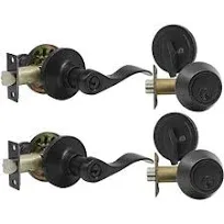 1 Pack Front Door/Exterior Door Lever Lockset with Double Cylinder Deadbolt Comb