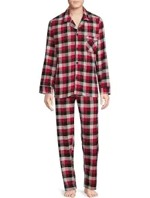 001X06 Hanes 5401 Flannel Woven Button Up Shirt Pajama Set SM Red Plaid