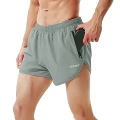 TENJOY Men's Running Shorts Gym Athletic Workout Shorts for Men 3 inch Sports Shorts with Zipper Pocket