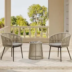  3-Piece Patio Bistro Set, Patio Conversation Bistro Set with Gray &amp; Dark Gray