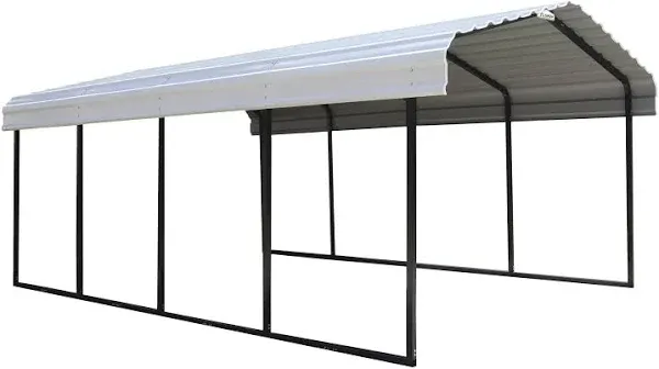 Carports Galvanized Steel Carport, 12&#039; X 20&#039; X 7&#039;, Eggshell