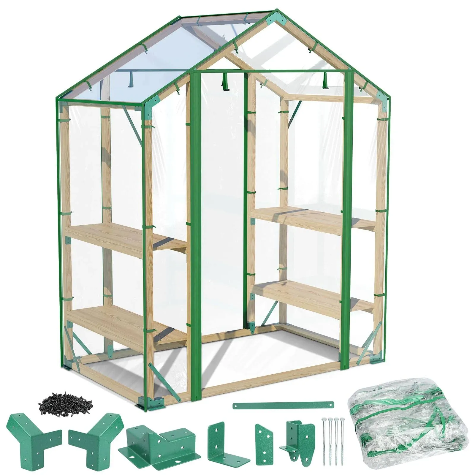 Adjustable Tier Greenhouse, Greenhouse for Outdoors with Two Roll-Up Zipper Doors - 65x39x81 inch PVC Walk in Greenhouse Cover Kit for Gardening