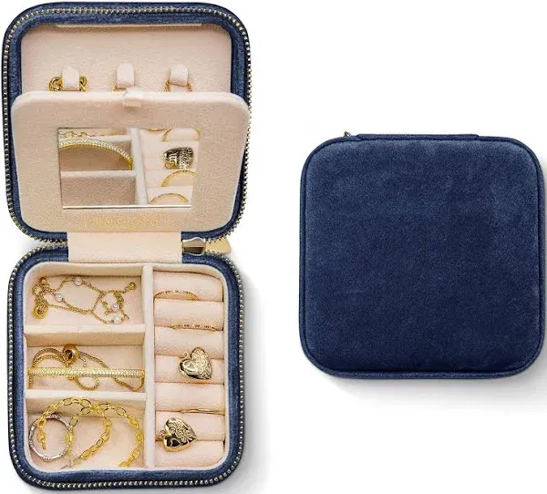 Benevolence LA Plush Velvet Square Jewelry Box Periwinkle Blue