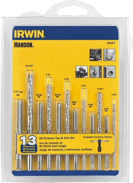 IRWIN Tools HANSON 80187 All-Purpose Bit with Tap 13 Piece Set , Red