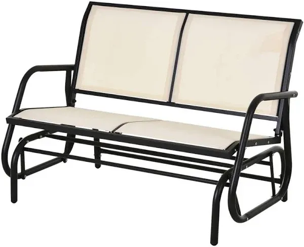 Outsunny 2-Person Outdoor Glider Bench Patio Double Swing Rocking Chair Loveseat w/Powder Coated Steel Frame for Backyard Garden Porch