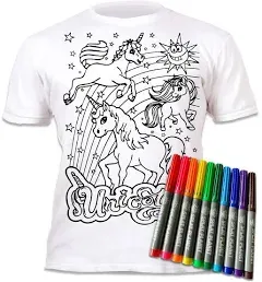 Splat Planet Colour-in Unicorn T-Shirt with 10 Non-Toxic Washable Magic Pens