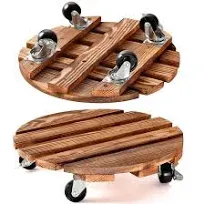 2 Pack Plant Caddy Wooden 12 Inch Plant Stand with Wheels Heavy Duty Rolling ...