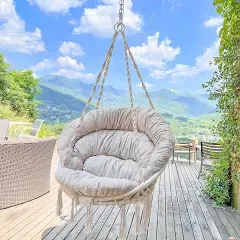 Hammock Chair with Cushion, Handmade Macrame Swing Chair with Hanging Hardwar...