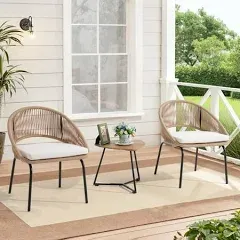 3 Pieces Woven Rope Bistro Set, Patio Outdoor Furniture Conversation S