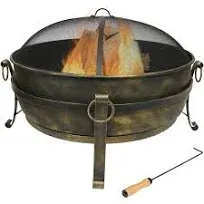 Sunnydaze Steel Cauldron Fire Pit with Spark Screen