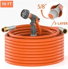 Garden Hose - 50ft 5/8&#034; Flexible Water Hose (Burst 600 PSI), Brass Fittings