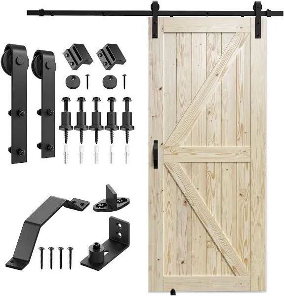 36In X 84In Sliding Barn Door with 6.6Ft Barn Door Hardware Kit &amp; Handle, Pre-Dr