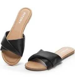 FITORY Women's Leather Flat Sandals