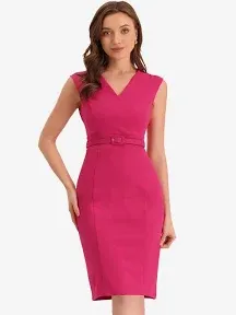 Allegra K Sheath Dress for Women's Sleeveless V Neck Business Office Belt Pencil Dresses