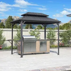 PURPLE LEAF Hardtop Grill Gazebo Galvanized Steel Roof Outdoor BBQ Canopy with Ceiling Hook and Shelves