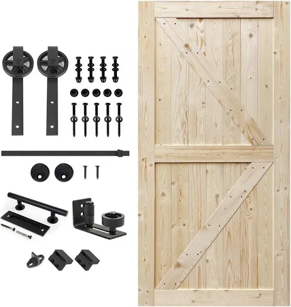 Solid Wood Paneled Unfinished with Installation Hardware Kit Barn Door S&Z TOPHAND