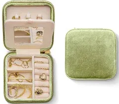 Benevolence LA Plush Velvet Square Travel Jewelry Box with Mirror