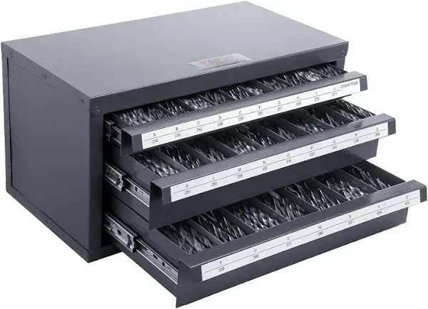 Drill Bit Dispenser Cabinet 27-Compartment Organizer, Steel 3-Drawer Holder A-Z