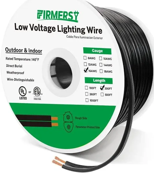 FIRMERST 14/2 Low Voltage Landscape Wire Outdoor Lighting Cable 200 Feet