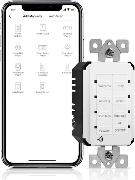 Topgreener Smart Light Switch Wi-Fi Scene Controller, 8-Button, White