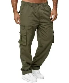 Men Casual Work Trousers Combat Multi Pockets Cargo Stretch Long Pants Plus Size