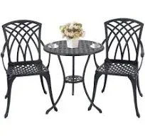 Thanaddo Outdoor 3 Piece Bistro Set Cast Aluminum Bistro Table and Chairs, All Weather Bistro Patio Set T05P151717