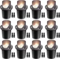 SUNVIE 12 Pack Low Voltage Landscape Lights 12W LED Outdoor In-Ground Waterproof Shielded Well Lights 12V-24V Warm White Paver Lights with Wire