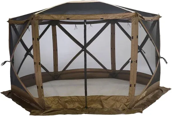 CLAM Quick-Set Escape Sky Camper 11.5’ x 11.5’ Pop-Up Outdoor Gazebo Instant Screen Tent 6-Sided Canopy Shelter w/Ground Stakes & Carry Bag, Brown