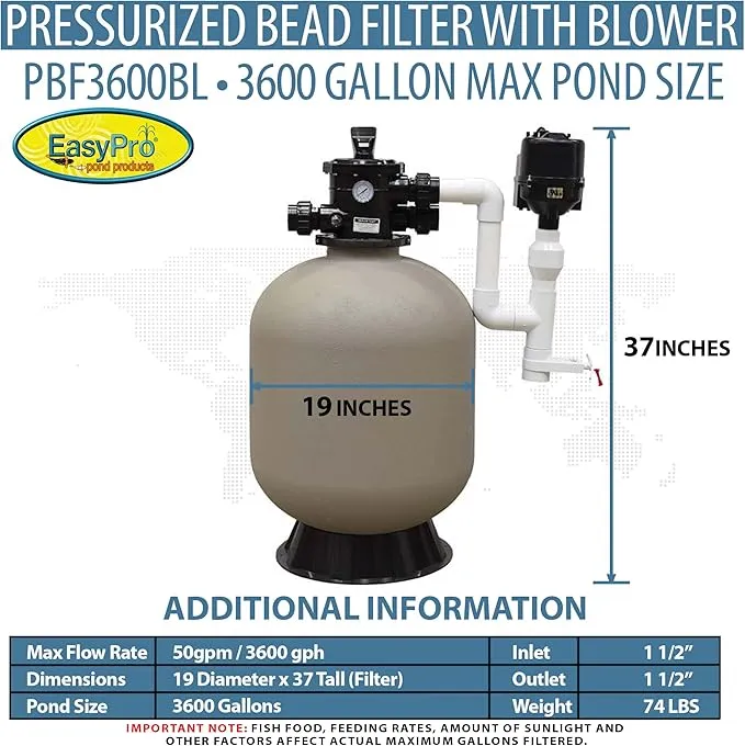 EasyPro Pressurized Bead Filter w/Blower PBF3600BL