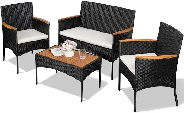  4-Piece Patio Furniture Set, Outdoor Wicker Patio Conversation Furniture Set 