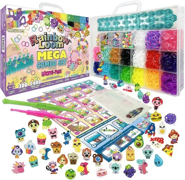 Rainbow Loom® Loomi-Pals™ MEGA Set, Features 60 Cute Assorted LP Charms, The New RL2.0, Happy Looms, Hooks, Alpha & Pony Beads, 5600 Colorful Bands All in a Carrying Case for Boys and Girls 7+