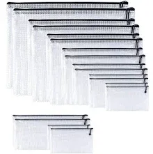 -9 Sizes18 Pack -Plastic Mesh Zipper Pouch Document Folders Bag Zip File Fold...