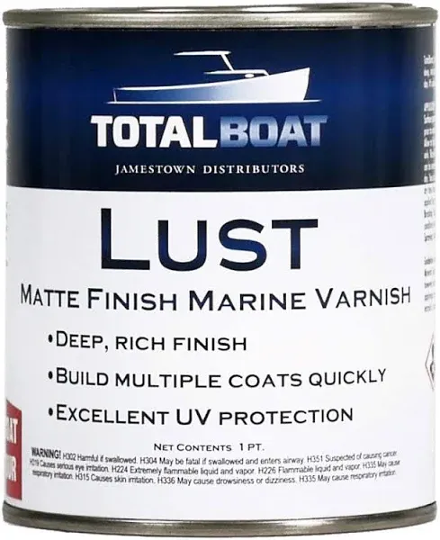 TotalBoat Lust Marine Varnish, High Gloss and Matte Finish for Wood, Boats, Outdoor Furniture (Matte, pint)