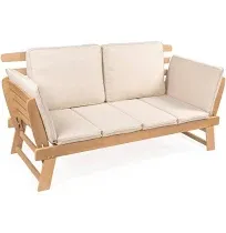 JONATHAN Y Hartley 2-Seat Modern Scandinavian Folding Wood Outdoor Day Bed Sofa