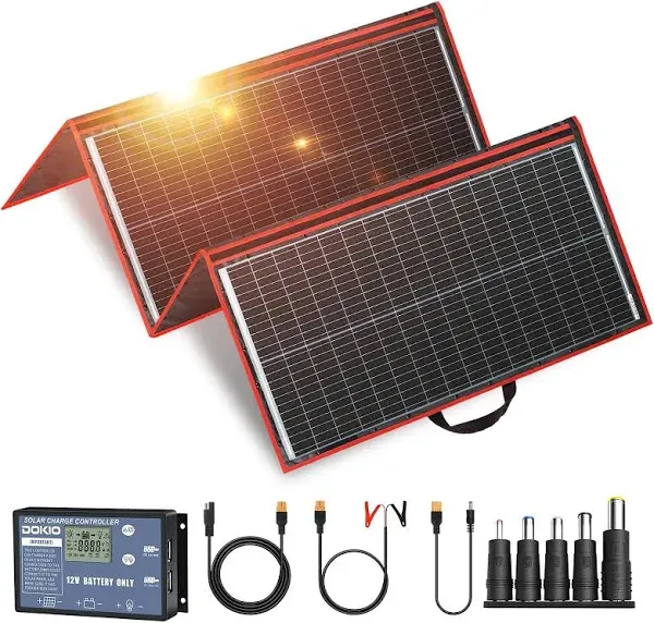 DOKIO 300W 18V Portable Solar Panel Kit Folding Solar Charger with 2 USB Outputs for 12v Batteries/Power Station AGM LiFePo4 RV Camping Trailer Car Marine…