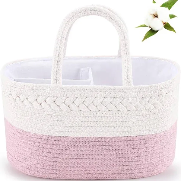 ABenkle Baby Diaper Caddy, Nursery Storage Bin and Car Organizer for Diapers Wipes, Cotton Rope Basket Changing Table Caddy