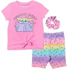 Star Wars The Child Girls Graphic T-Shirt Shorts and Scrunchie 3 Piece Outfit Set