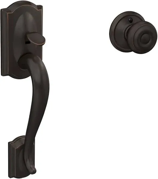 Camelot Aged Bronze Entry Door Handle with Georgian Door Knob