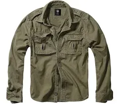 Brandit Individual WEAR Men's Rugged Cotton Breathable Casual Button Down Long Sleeve Shirt with Raw Edges & Shoulder Boards