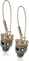 Betsey Johnson Pave Crystal Skull Long Drop Earrings