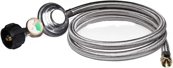 5 Feet Propane Regulator Hose with Propane Tank Gauge, Stainless Steel Braide...