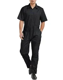 Toptie Men's Short-Sleeve Work Coverall Lightweight with Elastic Waist, Black Coverall