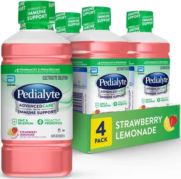 Pedialyte AdvancedCare Electrolyte Solution, Strawberry Lemonade - 35 fl oz bottle, 4 pack