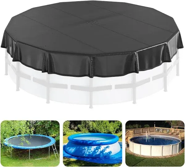 VEVOR 15 Ft Round Pool Cover, Solar Covers for Above Ground Pools, Safety Pool Cover with Drawstring Design, PVC Summer Pool Cover, Waterproof and Dustproof, Black